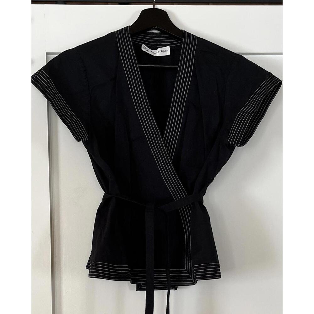 Albert Nipon Topstitch Wrap Top